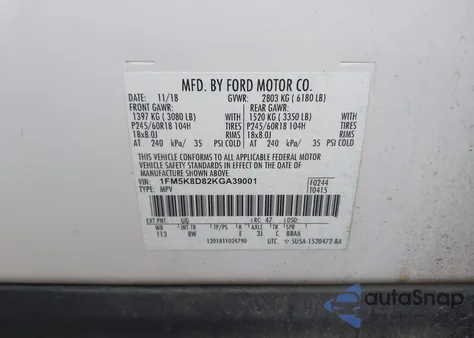 2019 Ford Explorer Xlt z USA, uszkodzony, nr VIN 1FM5K8D82KGA39001